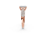 Rose gold Emerald Diamond Pavé Band Solitaire Ring with Four-Prong Setting_51