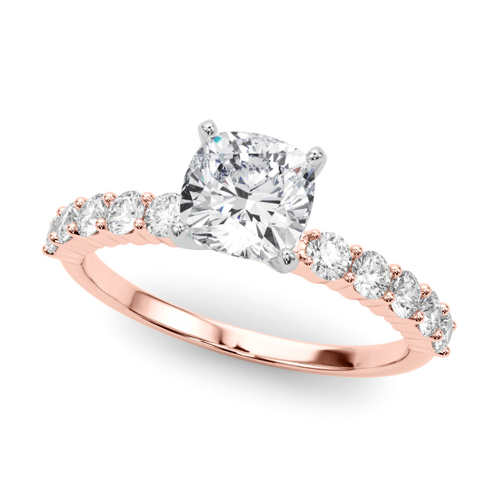 Rose gold Emerald Diamond Pavé Band Solitaire with Four-Prong Setting 2