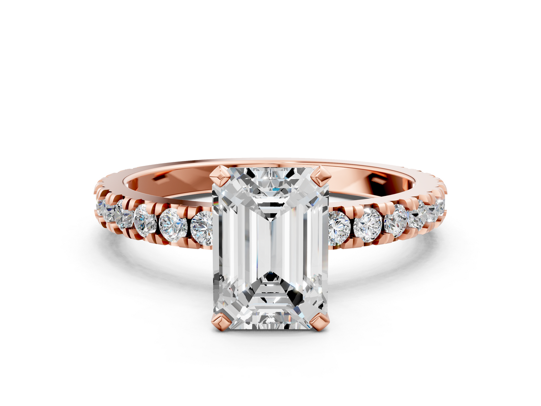 Rose gold Emerald Diamond Pavé Band Solitaire with Four-Prong Setting_177
