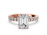 Rose gold Emerald Diamond Pavé Band Solitaire with Four-Prong Setting_177