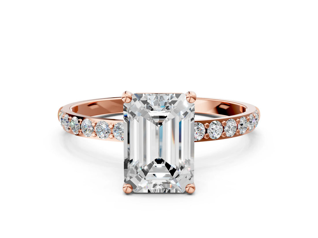Rose gold Emerald Diamond Pavé Band with Six-Prong Setting_15