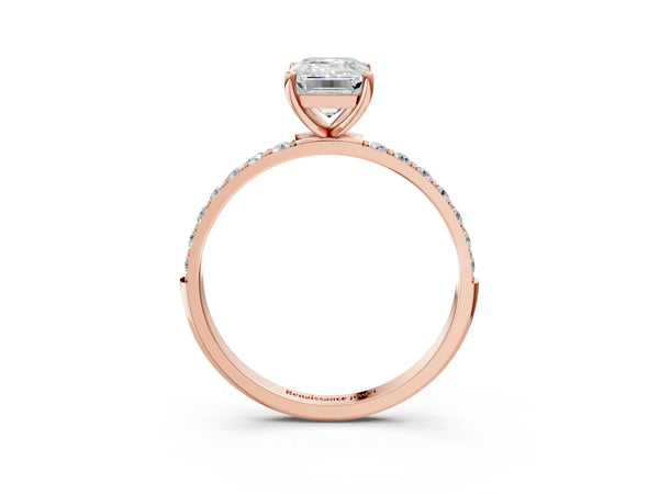 Rose gold Emerald Diamond Pavé Band with Six-Prong Setting