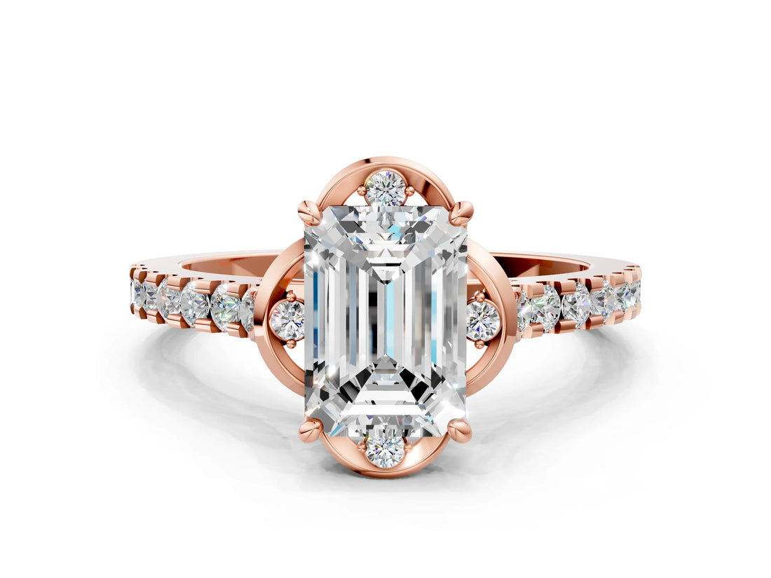 Rose gold Emerald Diamond Pave Band with Floral Prong Setting_27