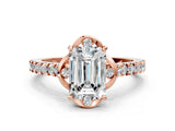 Rose gold Emerald Diamond Pave Band with Floral Prong Setting_27