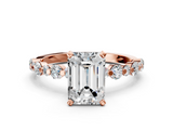 Rose gold Emerald Diamond Prong Set Engagement Ring with Pave Band_224