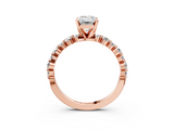 Rose gold Emerald Diamond Prong Set Engagement Ring with Pave Band_227