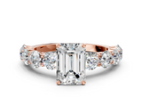 Rose gold Emerald Diamond Prong Setting with Side Stones on a Pave Band_147