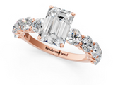 Rose gold Emerald Diamond Prong Setting with Side Stones on a Pave Band_148