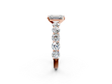 Rose gold Emerald Diamond Prong Setting with Side Stones on a Pave Band_149