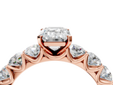 Rose gold Emerald Diamond Prong Setting with Side Stones on a Pave Band_151