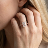 Rose gold Emerald Diamond Solitaire Engagement Ring with Pavé Band and Four-Prong Setting_14