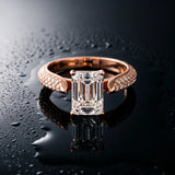 Rose gold Emerald Diamond Solitaire Engagement Ring with Pavé Band and Four-Prong Setting_15