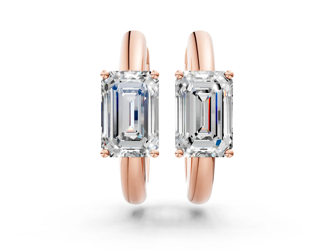 Rose gold Emerald Diamond Solitaire Huggie Hoop Earrings