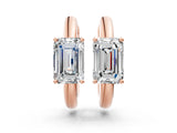 Rose gold Emerald Diamond Solitaire Huggie Hoop Earrings