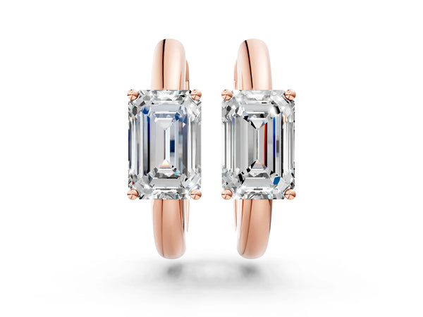 Rose gold Emerald Diamond Solitaire Huggie Hoop Earrings