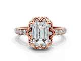 Rose gold Emerald Diamond Solitaire Ring with Shared Prong Pavé Band_54