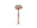 Rose gold Emerald Diamond Solitaire Ring with Shared Prong Pavé Band_56