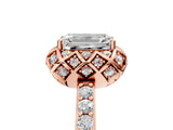 Rose gold Emerald Diamond Solitaire Ring with Shared Prong Pavé Band_59