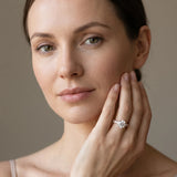 Rose gold Emerald Diamond Solitaire Ring with Shared Prong Round Side Stones_13