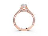 Rose gold Emerald Diamond Solitaire with Pave Band and Six-Prong Setting_35