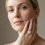 Rose gold Emerald Diamond Three-Stone Pave Band with Four-Prong Setting_13