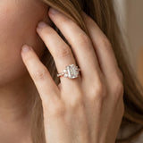 Rose gold Emerald Diamond Three-Stone Pave Band with Four-Prong Setting_14