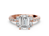 Rose gold Emerald Diamond Three-Stone Pave Band with Four-Prong Setting_32