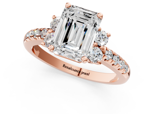 Rose gold Emerald Diamond Three-Stone Pave Band with Four-Prong Setting