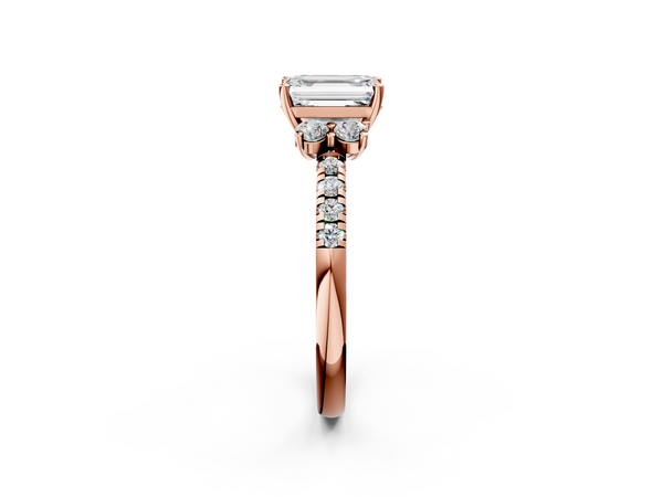 Rose gold Emerald Diamond Three-Stone Pave Band with Four-Prong Setting
