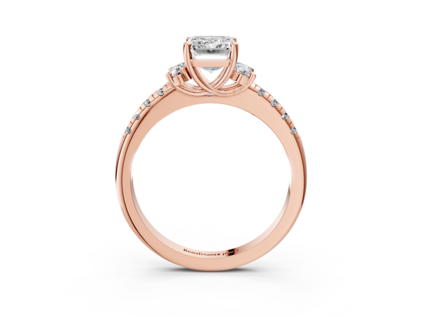 Rose gold Emerald Diamond Three-Stone Pave Band with Four-Prong Setting