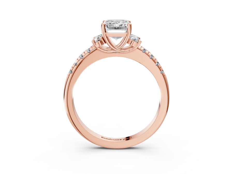 Rose gold Emerald Diamond Three-Stone Pave Band with Four-Prong Setting