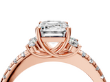 Rose gold Emerald Diamond Three-Stone Pave Band with Four-Prong Setting_36