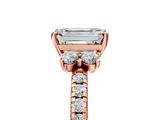 Rose gold Emerald Diamond Three-Stone Pave Band with Four-Prong Setting_37