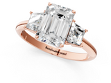 Rose gold Emerald Diamond Three-Stone Ring with Trapezoid Side Stones and Prong Setting_24