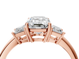 Rose gold Emerald Diamond Three-Stone Ring with Trapezoid Side Stones and Prong Setting_27