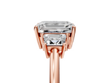 Rose gold Emerald Diamond Three-Stone Ring with Trapezoid Side Stones and Prong Setting_28