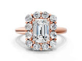 Rose gold Emerald Halo Cluster Diamond Engagement Ring with Prong Setting and Polished Band_87