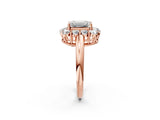 Rose gold Emerald Halo Cluster Diamond Engagement Ring with Prong Setting and Polished Band_89