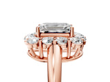 Rose gold Emerald Halo Cluster Diamond Engagement Ring with Prong Setting and Polished Band_92