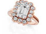 Rose gold Emerald Halo Cluster Diamond Engagement Ring with Solitaire Band and Prong Setting_50