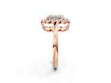 Rose gold Emerald Halo Cluster Diamond Engagement Ring with Solitaire Band and Prong Setting_51