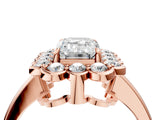 Rose gold Emerald Halo Cluster Diamond Engagement Ring with Solitaire Band and Prong Setting_53