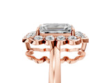 Rose gold Emerald Halo Cluster Diamond Engagement Ring with Solitaire Band and Prong Setting_54