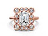 Rose gold Emerald Halo Diamond Cluster Engagement Ring with Milgrain Bezel Setting and Solitaire Band_51