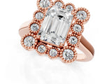 Rose gold Emerald Halo Diamond Cluster Engagement Ring with Milgrain Bezel Setting and Solitaire Band_52