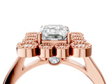 Rose gold Emerald Halo Diamond Cluster Engagement Ring with Milgrain Bezel Setting and Solitaire Band_55
