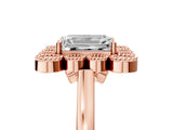 Rose gold Emerald Halo Diamond Cluster Engagement Ring with Milgrain Bezel Setting and Solitaire Band_56