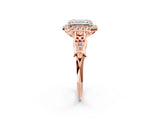 Rose gold Emerald Halo Diamond Engagement Ring with Filigree Band and Four-Prong Setting_83