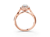 Rose gold Emerald Halo Diamond Engagement Ring with Filigree Band and Four-Prong Setting_84