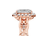 Rose gold Emerald Halo Diamond Engagement Ring with Filigree Band and Four-Prong Setting_86